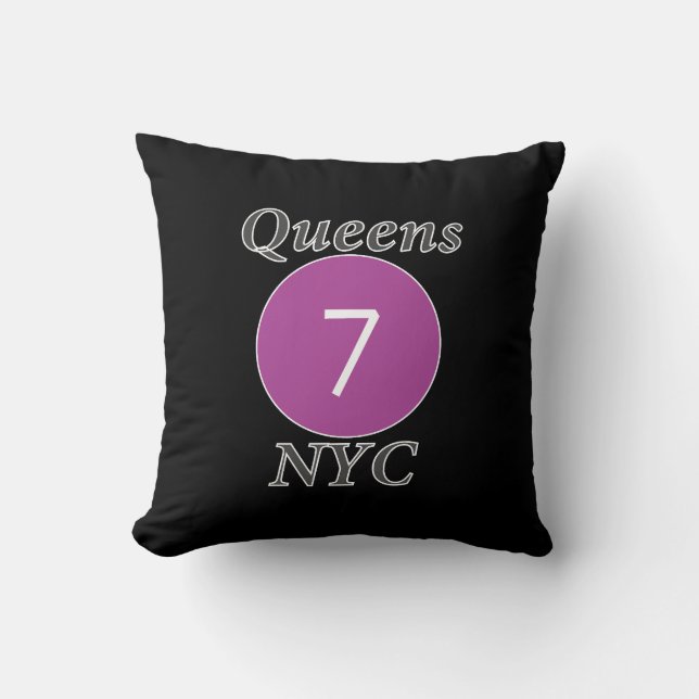 Queens NYC 7 Train Throw Pillow (Front)