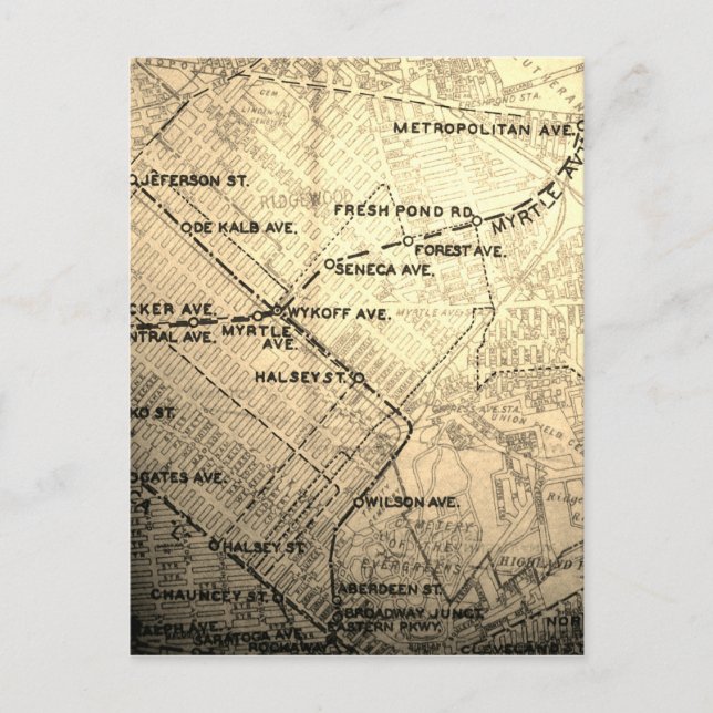 Queens, NYC Vintage Map Postcard (Front)
