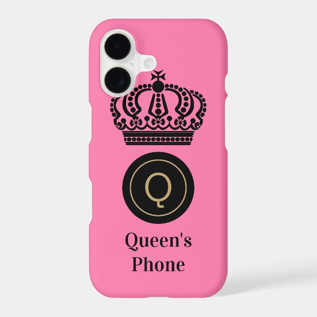 Queen's Phone Pink Background Monogram Customized (Back)