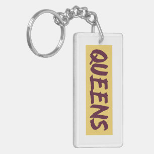 Queens Text Base Design on Yellow Background Keychain