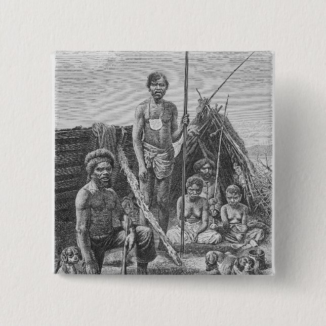 Queensland aborigines engraved from a photograph 2 inch square button (Front)
