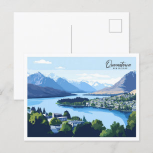 Queenstown New Zealand Illustration Travel Postcard
