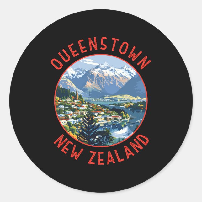 Queenstown New Zealand Retro Distressed Circle  Classic Round Sticker (Front)