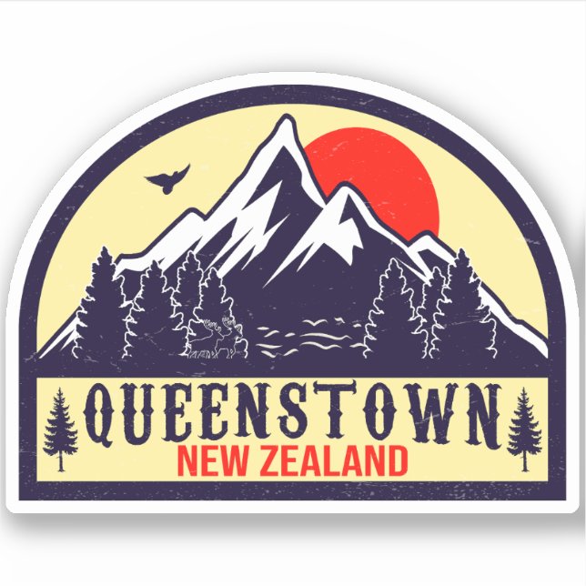 Queenstown New Zealand Vintage Retro Mountain (Front)