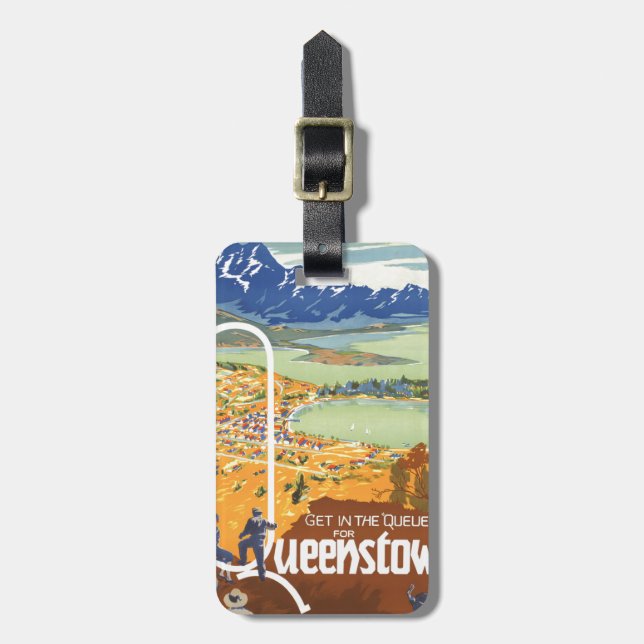 Queenstown, New Zealand Vintage Travel Luggage Tag (Front Vertical)