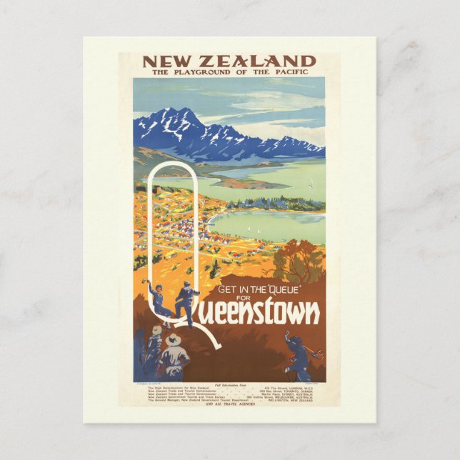 Queenstown, New Zealand Vintage Travel Postcard (Front)