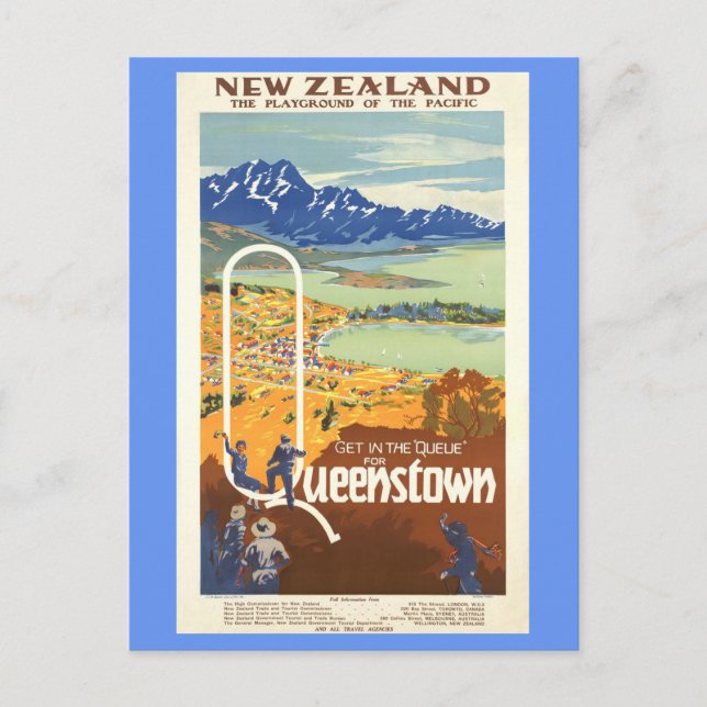 Queenstown, New Zealand Vintage Travel Postcard (Front)