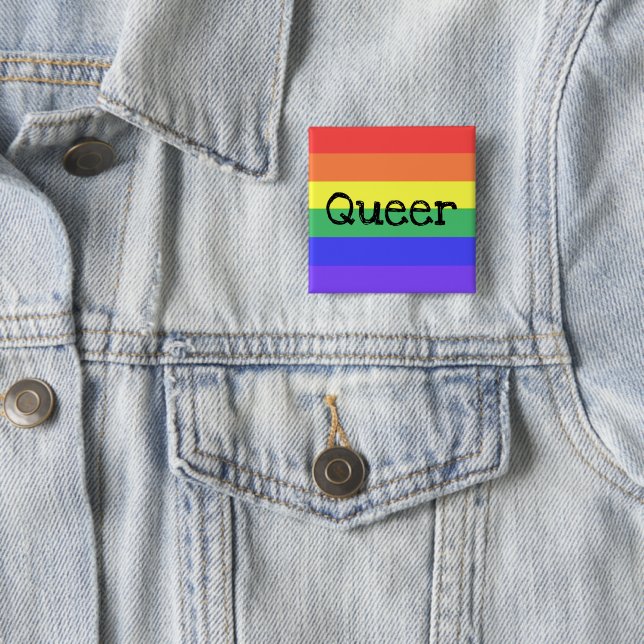 Queer 2 Inch Square Button (In Situ)