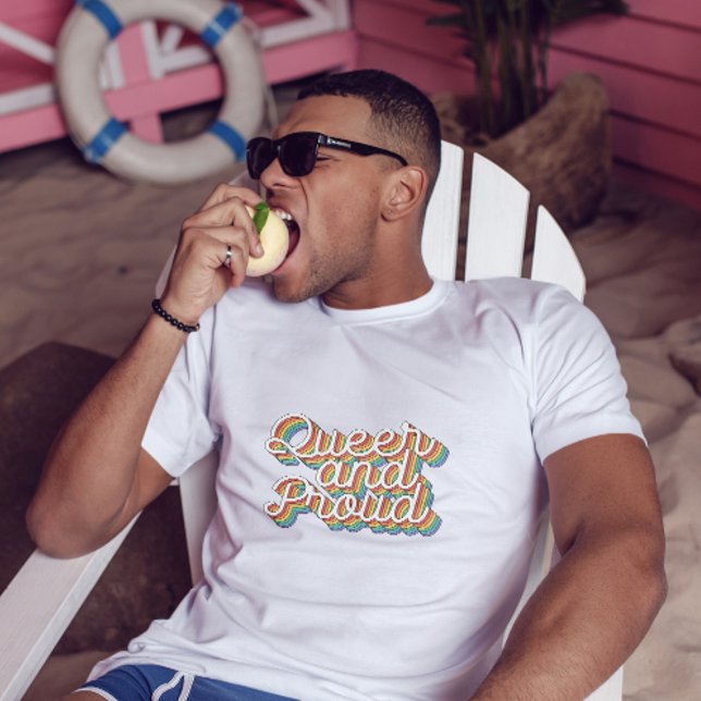 QUEER AND PROUD RAINBOW FLAG RETRO AESTHETICS '70 T-Shirt (Creator Uploaded)