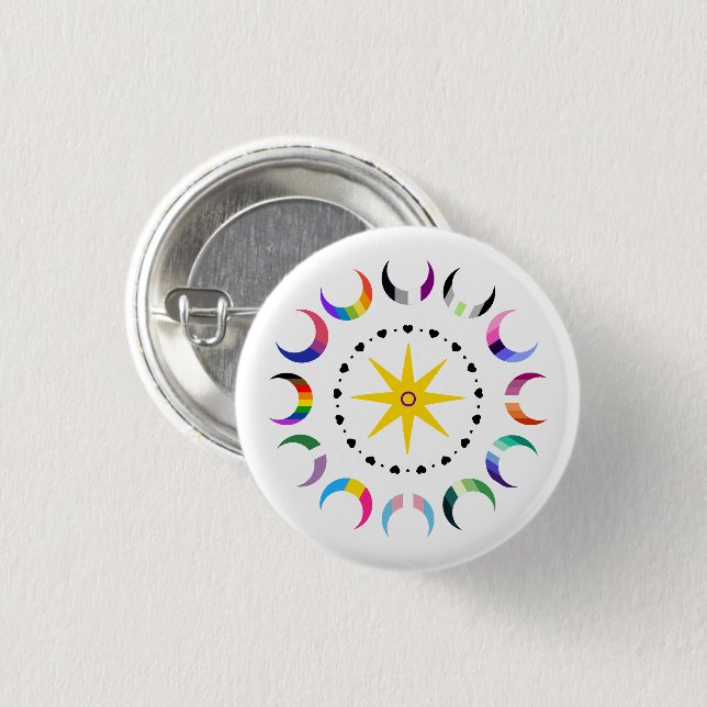Queer Crescent Pride Moons 1 Inch Round Button (Front & Back)