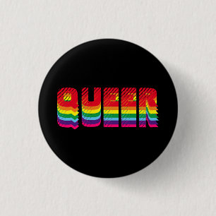 Queer gay pride lgbtq rainbow retro typography  1 inch round button