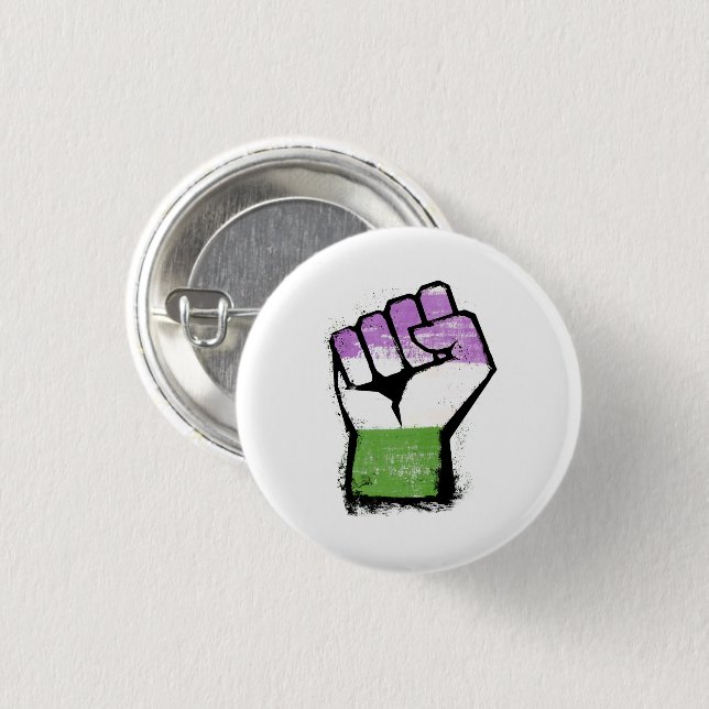 Queer / Genderqueer Pride Fist 1 Inch Round Button (Front & Back)