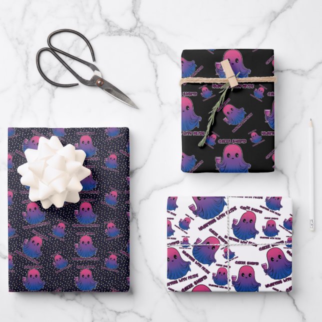 Queer Ghosts, Ghost in Bisexual Flag Colours Wrapping Paper Sheet (Front)