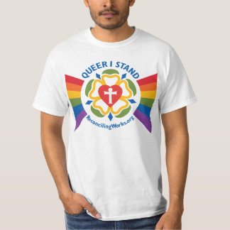 "Queer I Stand" t-shirt (on light fabric)
