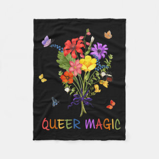Queer Magic Flower Butterflies Rainbow Proud Ally Fleece Blanket