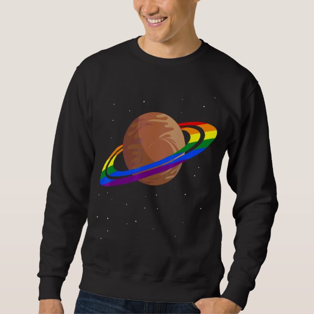 Queer Rainbow Flag Gay Pride Month Saturn Equality Sweatshirt (Front)