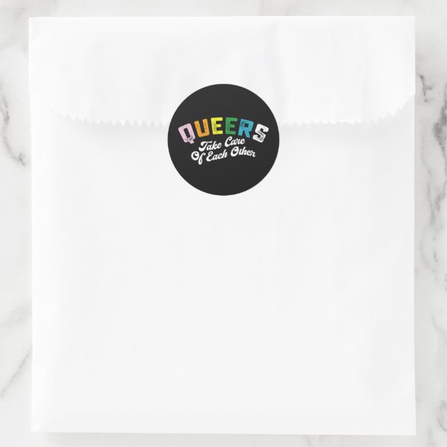 Queers Take Cares Of Each Others LGBT Pride Gay  Classic Round Sticker (Bag)