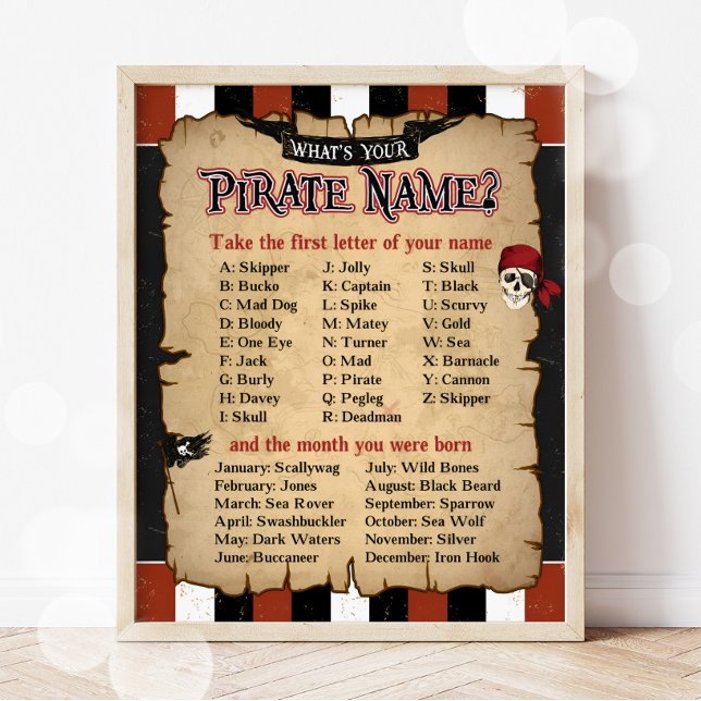 Quel est votre nom de pirate Poster de jeu (Créateur téléchargé)