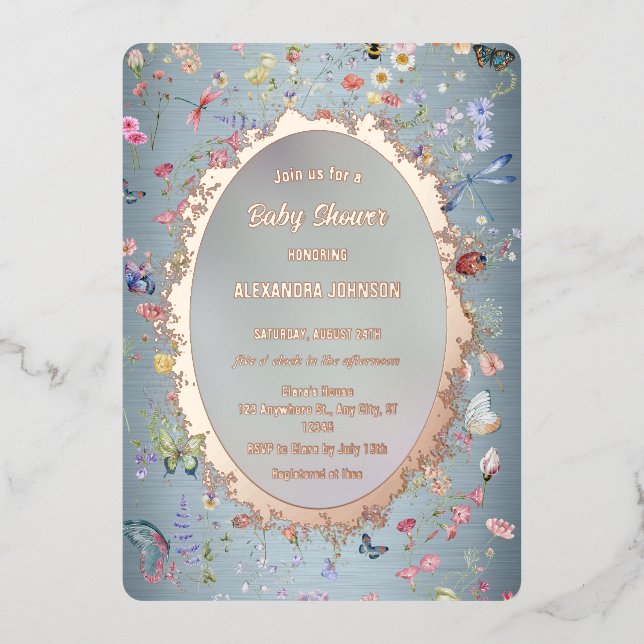 Quelque chose de Baby shower bleu Foil Invitation (Recto)