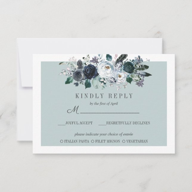 Quelque chose de bleu | Floral Wedding RSVP MEAL o (Devant)