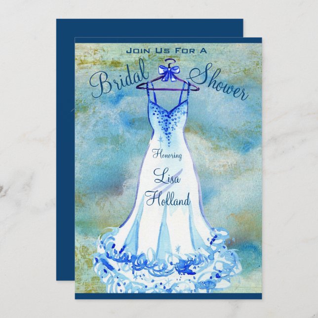 Quelque chose Floral Bleu - Invitation de douche n (Devant / Derrière)