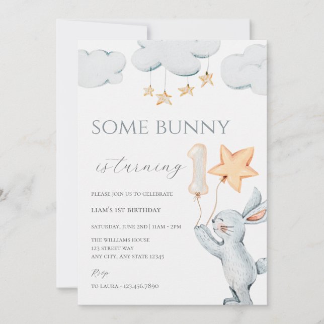 Quelques Bunny 1er Anniversaire Invitation (Devant)