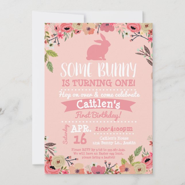 Quelques Bunny Anniversaire Pâques Invitation rose (Devant)