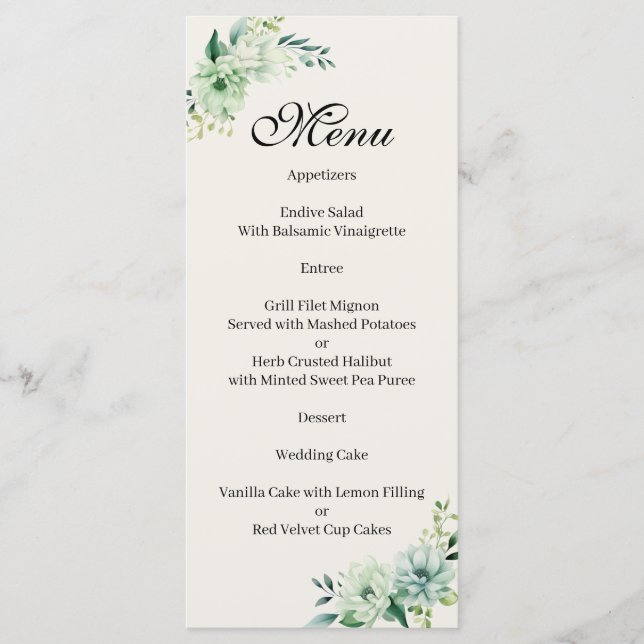 Quenceanera green floral Menu (Front)