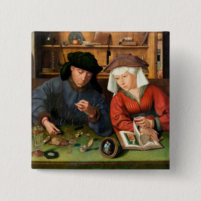 Quentin Matsys - The Moneylender and His Wife 2 Inch Square Button (Front)