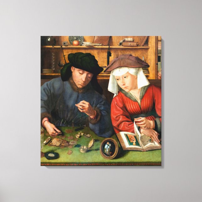 Quentin Matsys - The Moneylender and His Wife Canvas Print (Front)