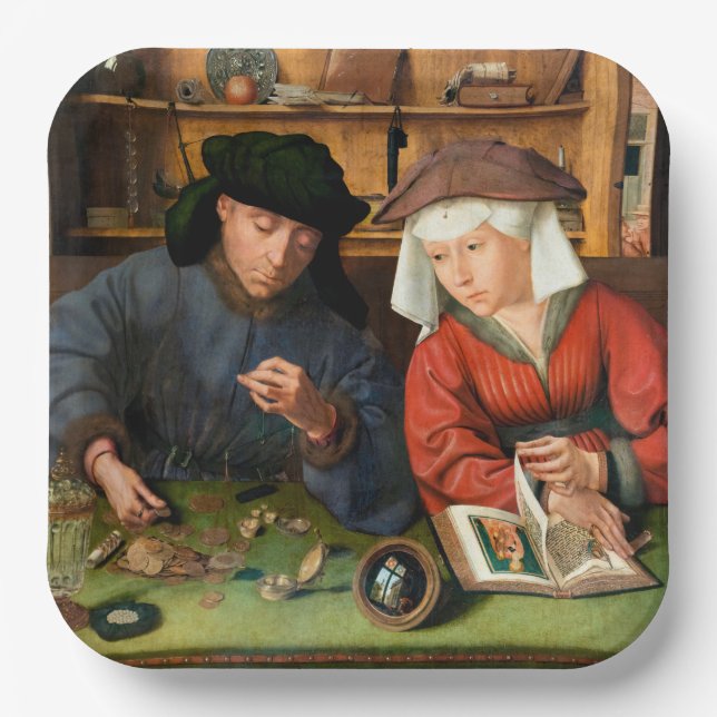 Quentin Matsys - The Moneylender and His Wife Paper Plate (Front)
