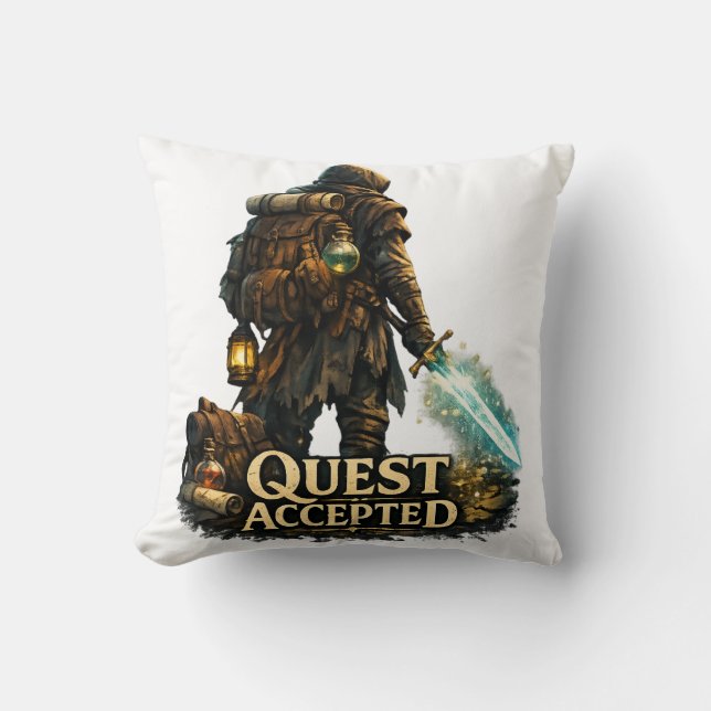Quest Accepted Fantasy Adventurer Throw Pillow (Front)
