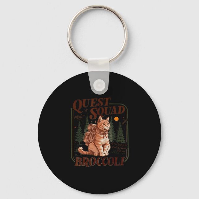 Quest Fantasy Squad Broccoli Funny Cat  Keychain (Front)