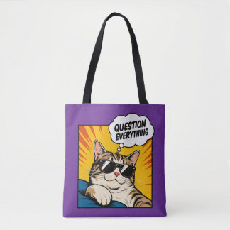 Question Everything - Conspiracy Cat Tote Bag