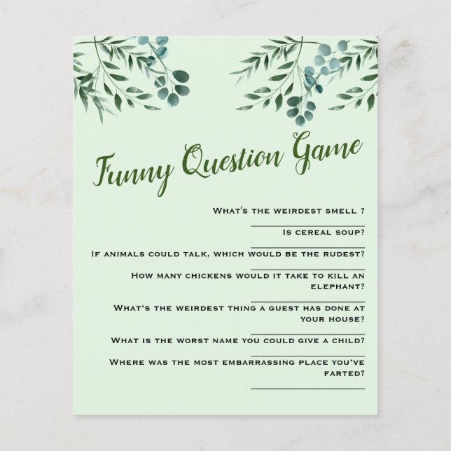 Question Games for Baby Shower (Back)