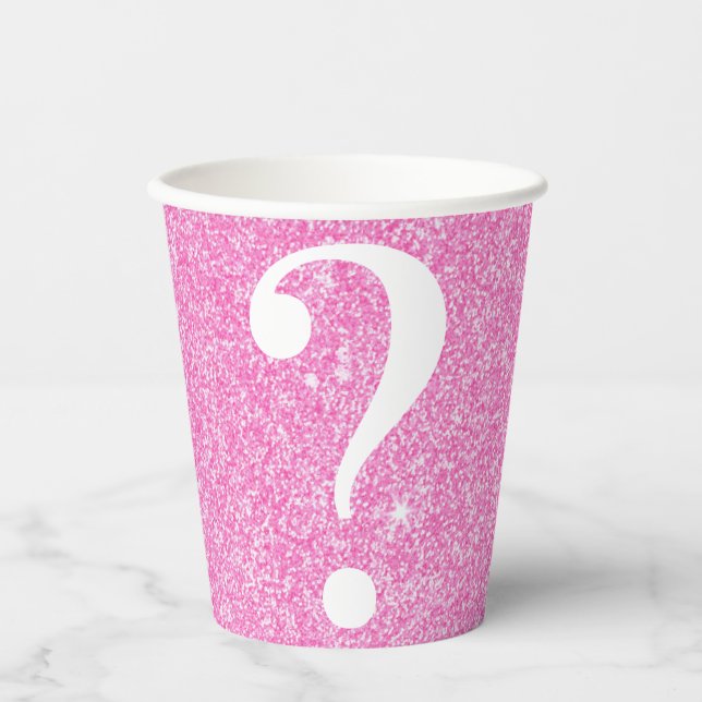 Question Mark Bridal Shower Party Pink Glitter Paper Cups (Front)