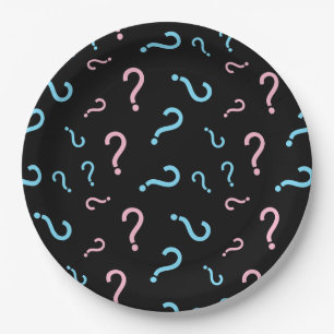 Question Mark Gender Reveal Party Black Paper Plate