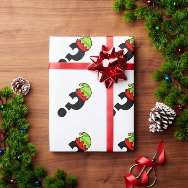 Question mark with funny elf hat Christmas Wrapping Paper (Holiday Gift)