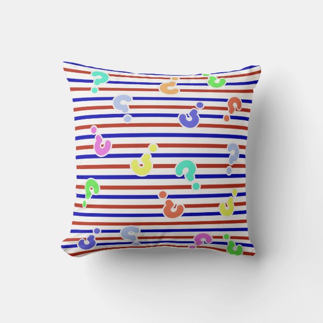 Question Marks Funky Stripes Throw Pillow (Front)