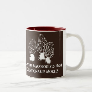questionable morels pun design Two-Tone coffee mug
