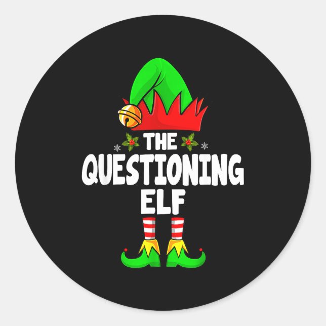 Questioning Elf Group Christmas Funny Pajama Party Classic Round Sticker (Front)