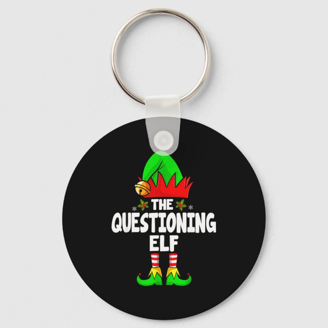 Questioning Elf Group Christmas Funny Pajama Party Keychain (Front)