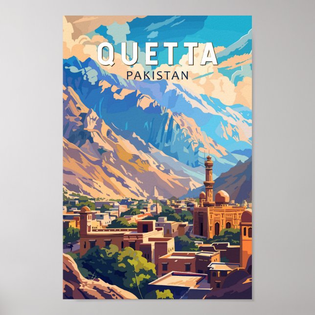 Quetta Pakistan Travel Art Vintage Poster (Front)