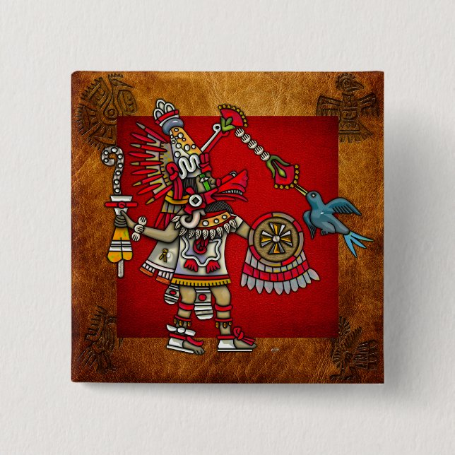 Quetzalcoatl 2 Inch Square Button (Front)