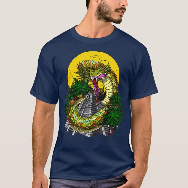 Quetzalcoatl Aztec God Ancient Mayan Pyramids T-Shirt (Front)