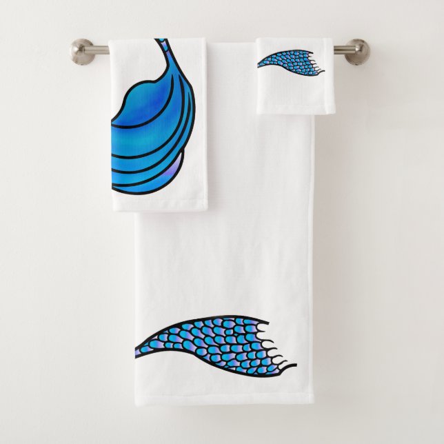 Queue de sirène bleue sur la serviette de bain ens (En situation)