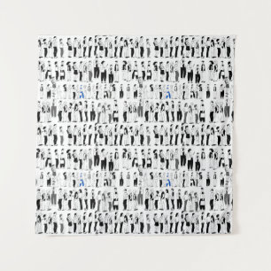 Queue, more queue Fited.Black BG Tapestry