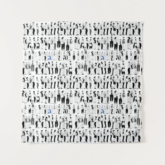 Queue, more queue Fited.Black BG Tapestry (Front (Horizontal))