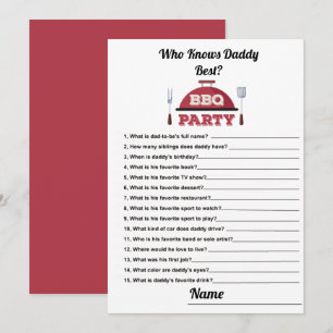 Qui Connaît Daddy Meilleure Carte Baby shower BBQ