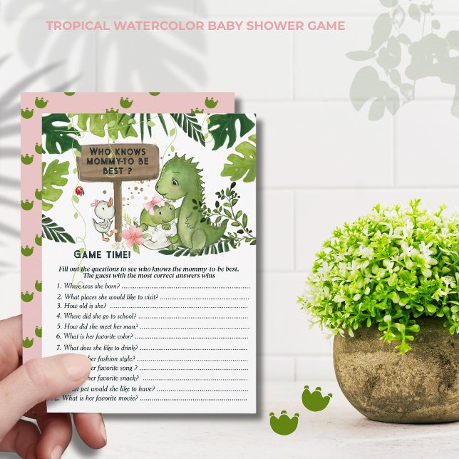Qui connaît le mieux la future maman ? Carte bébé  (Who Knows Mommy-to-be Best? Girl Dino Baby Shower Game)